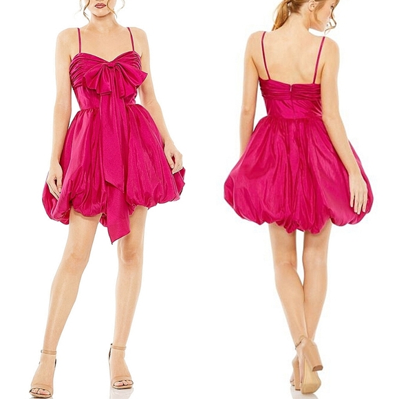 IEENA for Mac Duggal Central Bow Bubble Fuschia Pink Mini Dress Size 2 - Picture 1 of 13